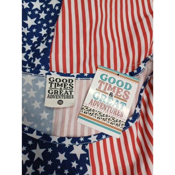Good Times & Great Adventures Top Womens XXL Red White Blue Stars Stripes - Picture 6 of 7